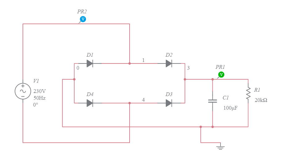 Full Wave Bridge Rectifier With Filter Multisim Live