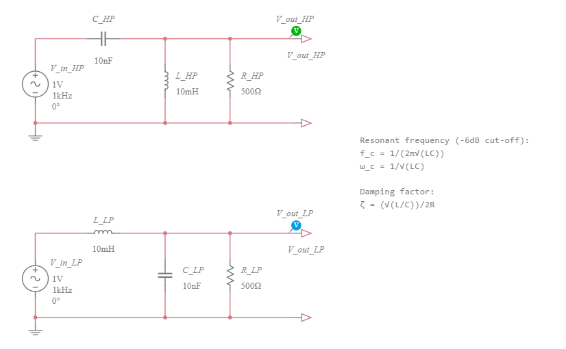 Passive Rlc High Pass And Low Pass Filters Multisim Live