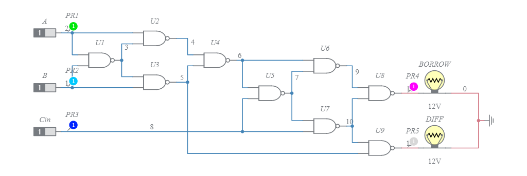 FULL SUBTRACTOR USING NAND GATES Multisim Live