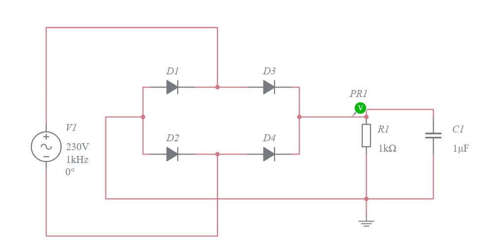 Full Wave Bridge Rectifier With Smoothing Multisim Live