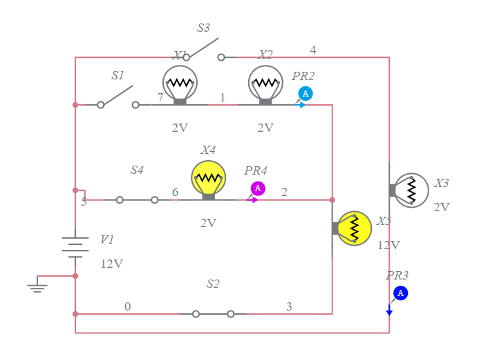 Circuito con lampade - Multisim Live