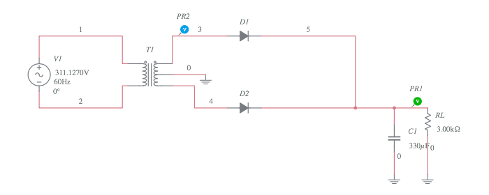 Center Tap Transformer circuit - Multisim Live