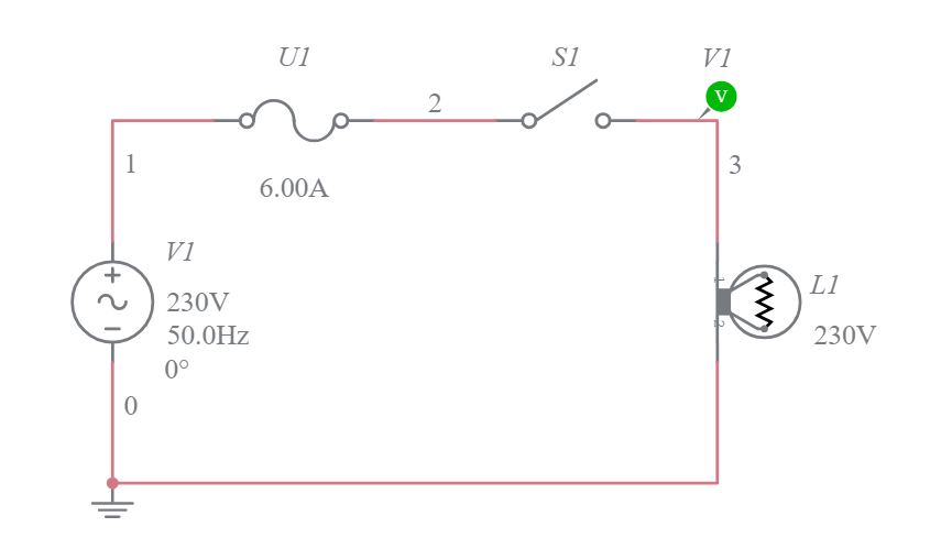 1 way lighting circuit - Multisim Live