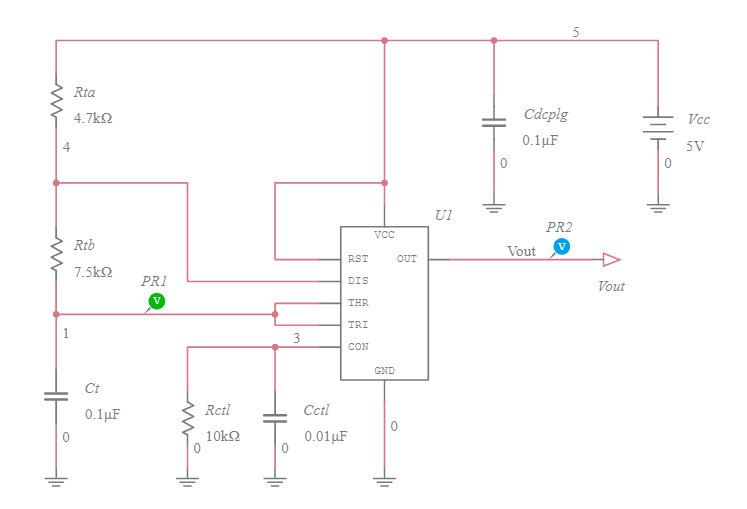 555 Timer 50% Duty Cycle Astable Multivibrator (Control Voltage Set To ...