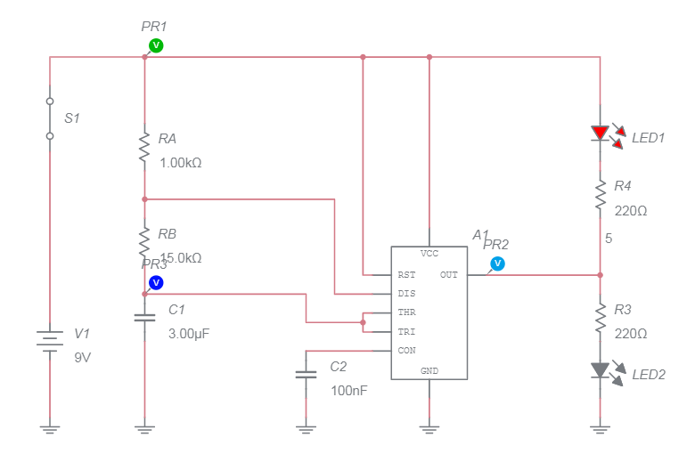 Alternating Led Flasher Circuit Multisim Live