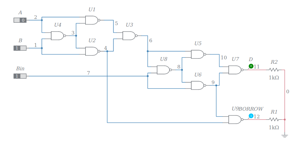 Full-sub NAND - Multisim Live