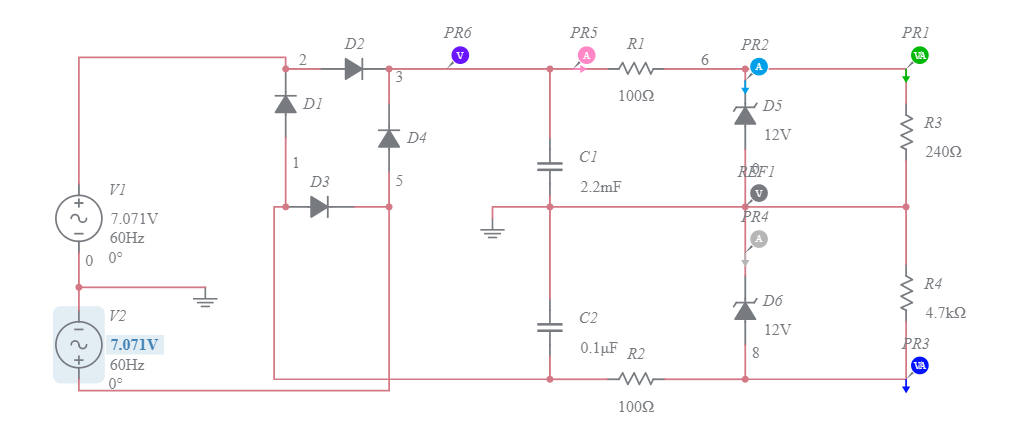 Fonte Simétrica +-5V - Multisim Live