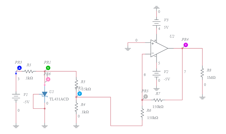 Precision current source with TL431. (1) - Multisim Live