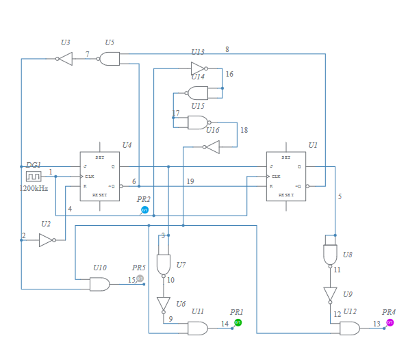 Frequency divider by 3, with phase shifted outputs - Multisim Live