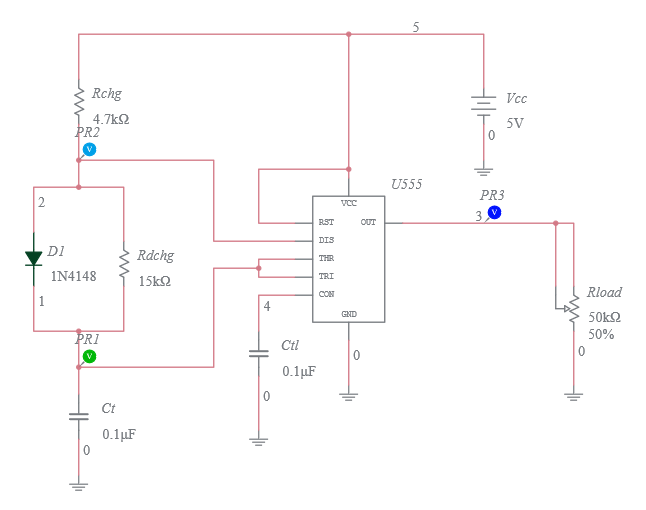 555 Timer Less-Than-50%-Duty-Cycle Astable Multivibrator - Multisim Live