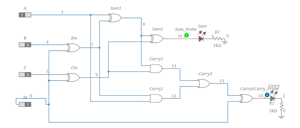 Full Adder cum Subtractor - Multisim Live