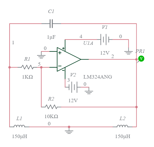 Oscillatore Hartley con LM 324 - Multisim Live