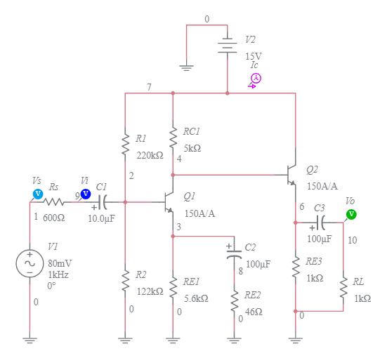 ELE404 Amplifier Design - Multisim Live