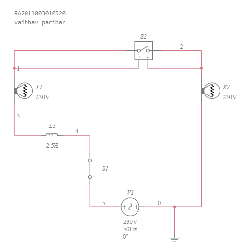 Experiment 7.a) Fluorescent Lamp Wiring - Multisim Live