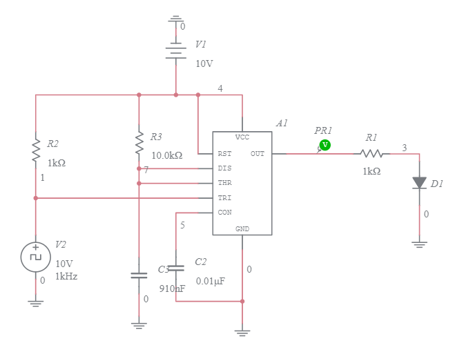 MONOSTABILE CON 555(GENERATORE D'ONDA QUADRA) - Multisim Live