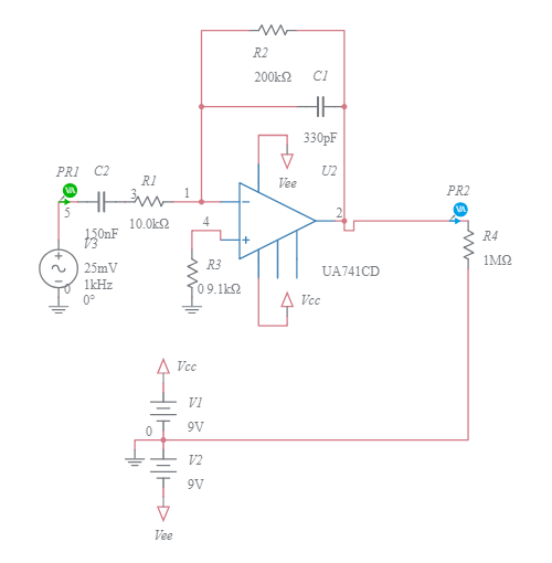 inverting op amp circuit - uA741 - Multisim Live