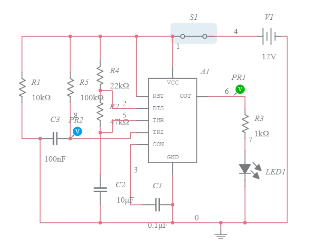 Monostable 555 power on trigger - Multisim Live