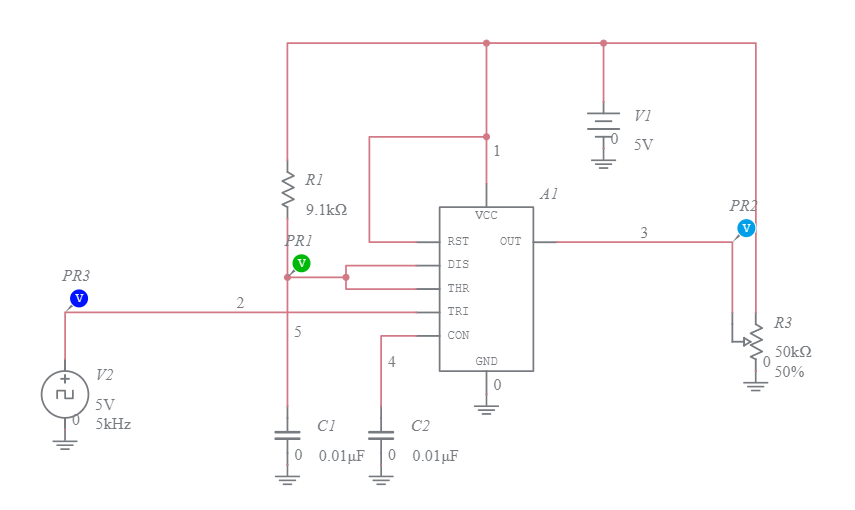 555 Timer Monostable Multivibrator - Multisim Live