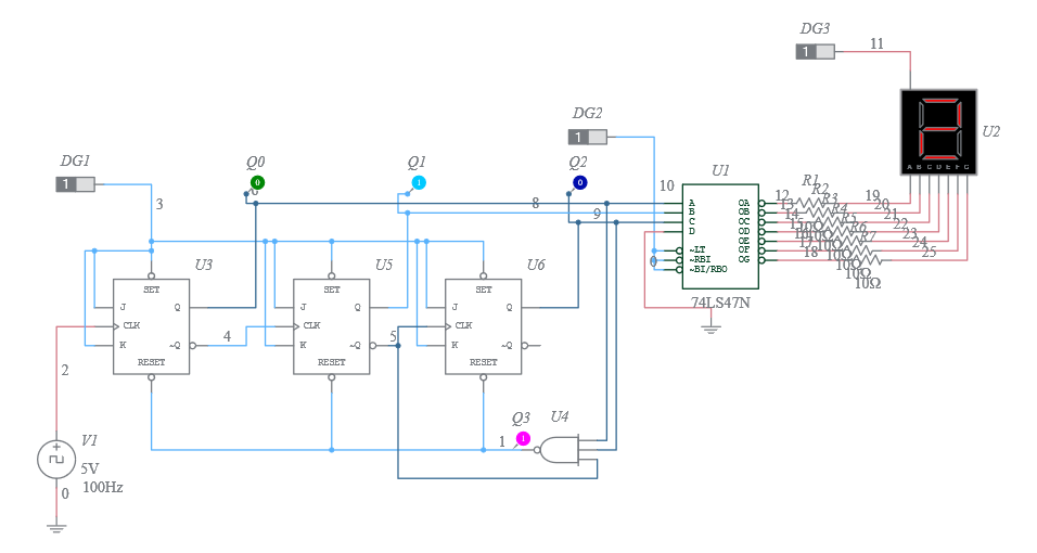 Copy of 3-Bit Mod-6 Up Counter JK flip-flops - Multisim Live