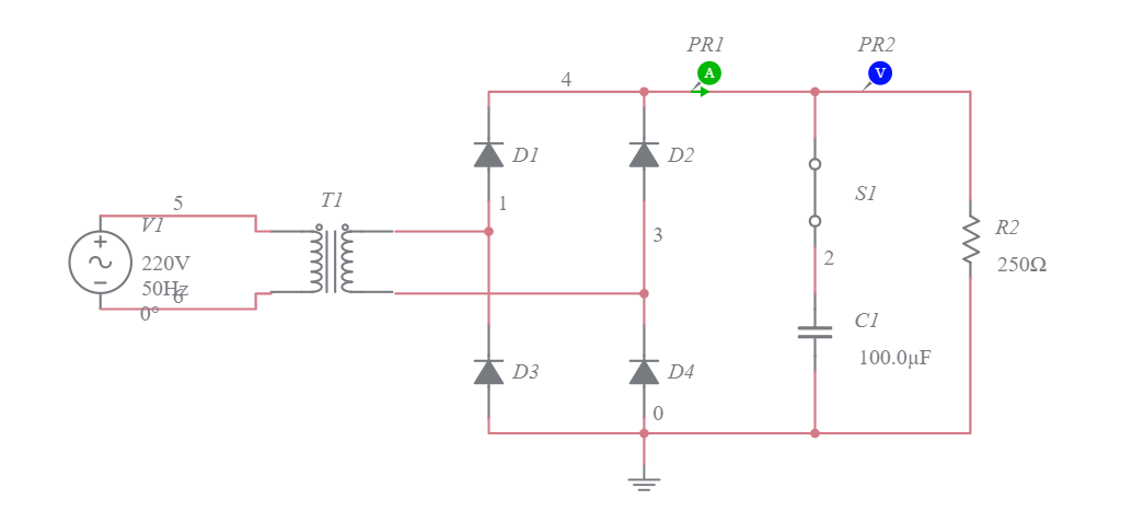 Rectificador doble onda con condensador IVAN - Multisim Live