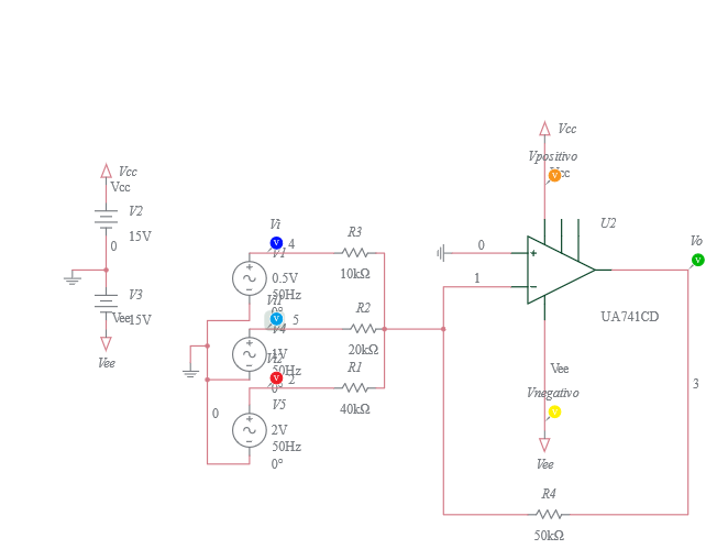 Summing amplifier opamp UA741CD - Multisim Live