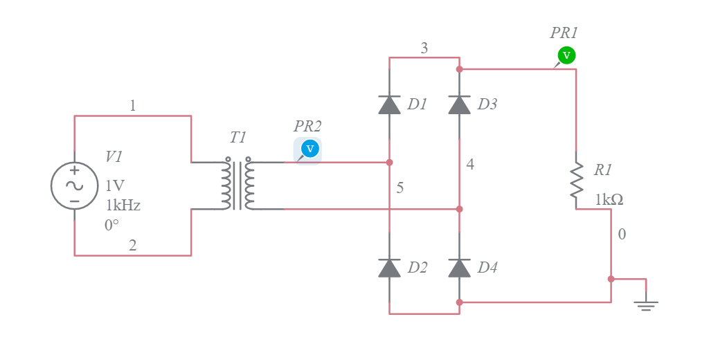 rectificador de 4 diodos - Multisim Live