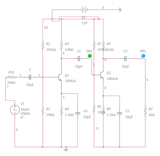 2 Stage RC Coupled Amplifier - Multisim Live