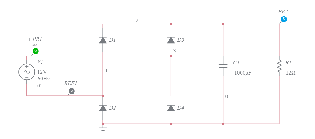 Retificador de Onda Completo em Ponte - Multisim Live