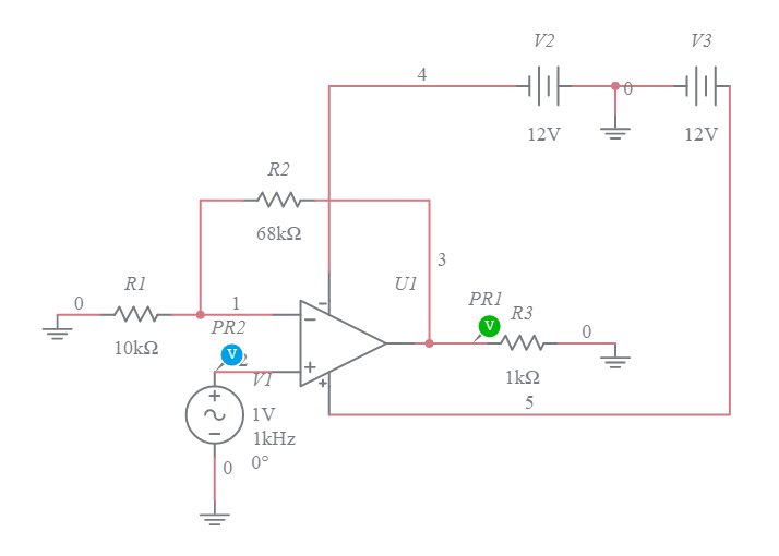 Operational amplifier non - inverting - Multisim Live