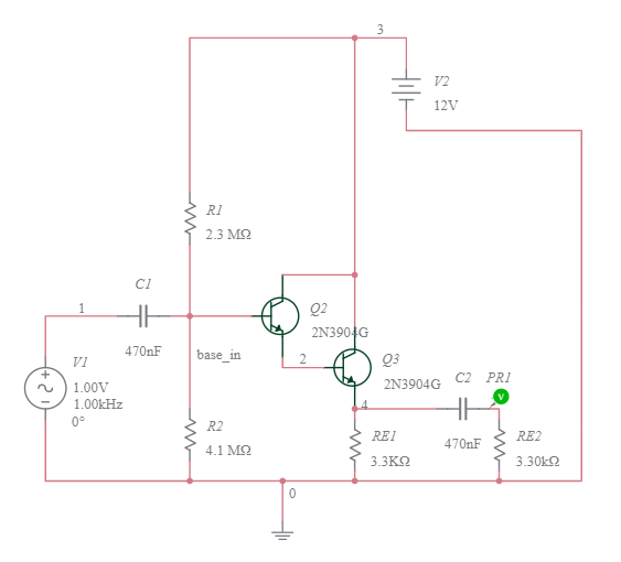 *BJT Darlington Pair Amplifier Multisim Live