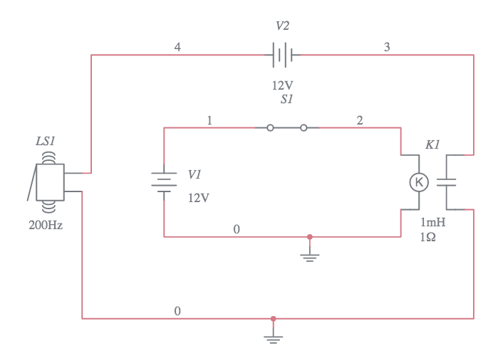 Circuito relay y buzzer - Multisim Live