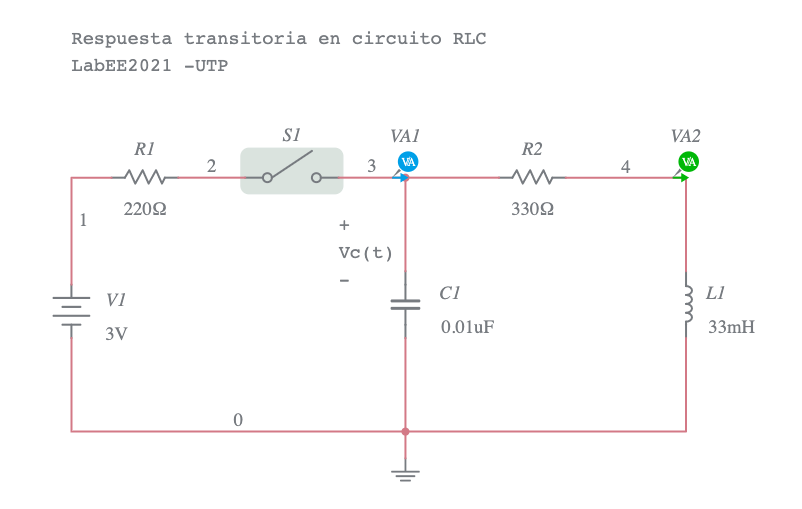 Circuito RLC Respuesta transitoria - Multisim Live