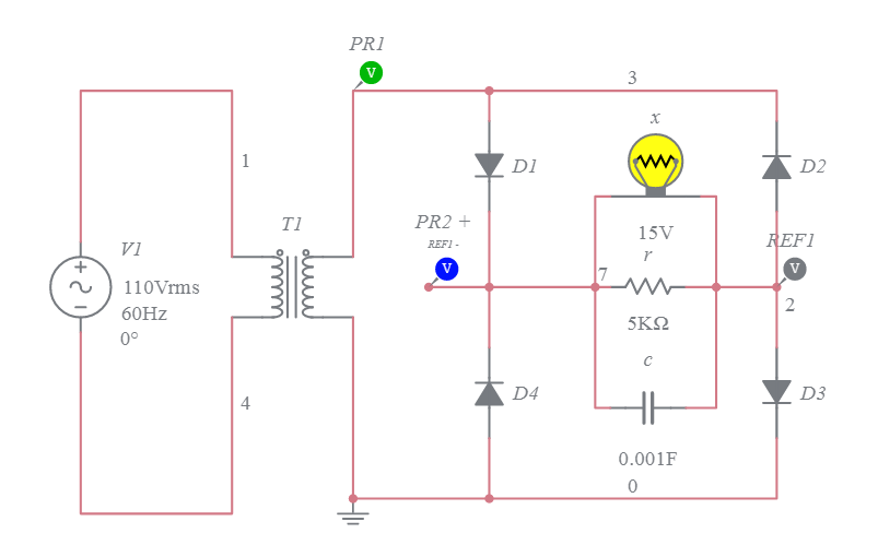 Full-Wave Bridge Rectifier with Capacitors Filter. - Multisim Live