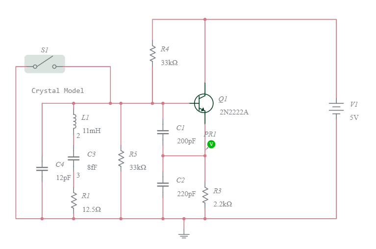 2n2222a Colpitts Crystal Oscillator Multisim Live