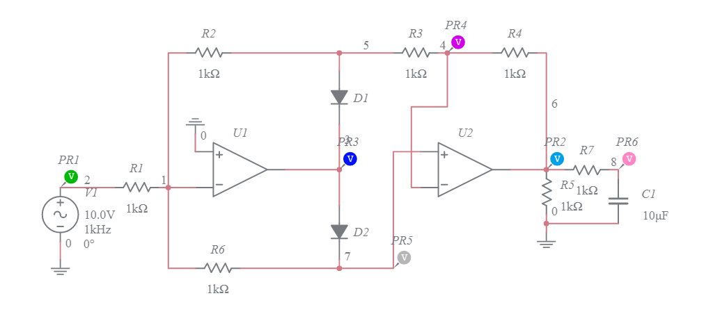 full wave rectifier using op-amp - Multisim Live