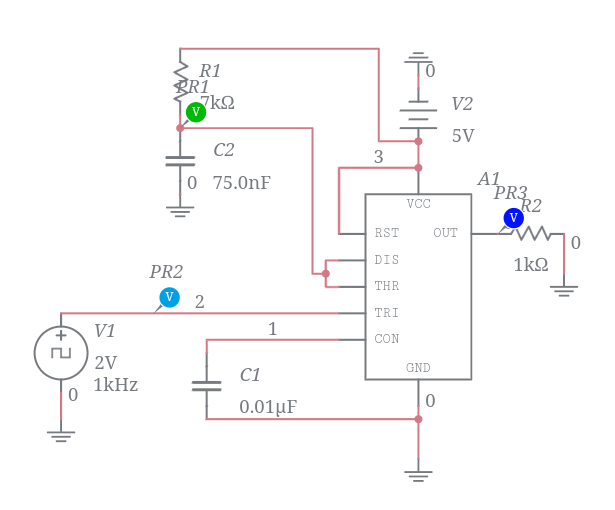 Monostable Multivibrator Using 555 IC - Multisim Live