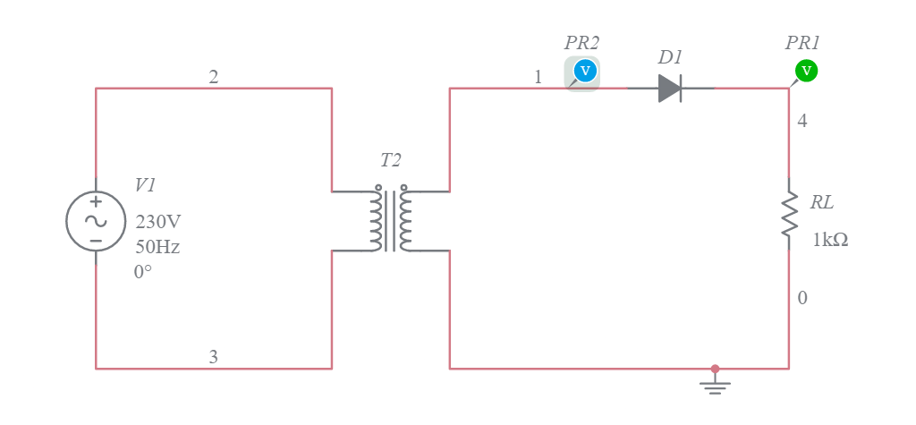 half wave rectifier experiment in multisim