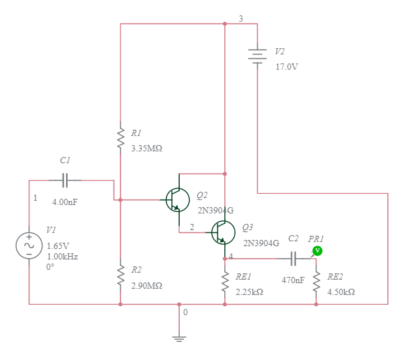 darlington Amplifier using BJT - Multisim Live