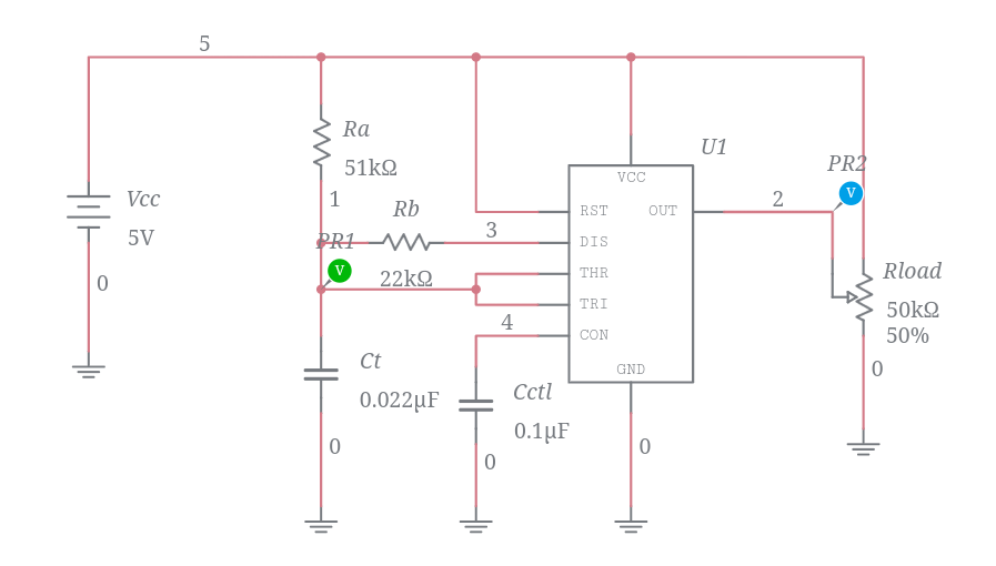 555 Timer 50% Duty Cycle Astable Multivibrator (Voltage Divider ...