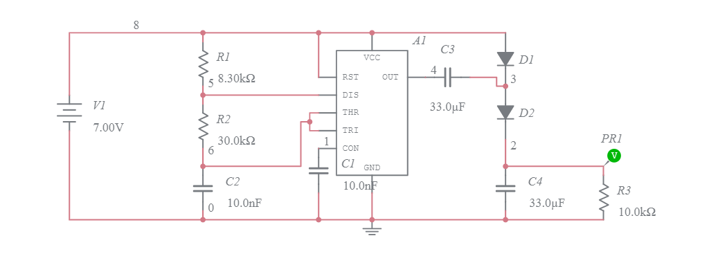 Voltage doubler using 555 IC - Multisim Live