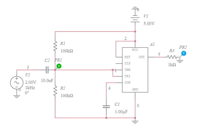 Schmitt trigger using 555 IC - Multisim Live