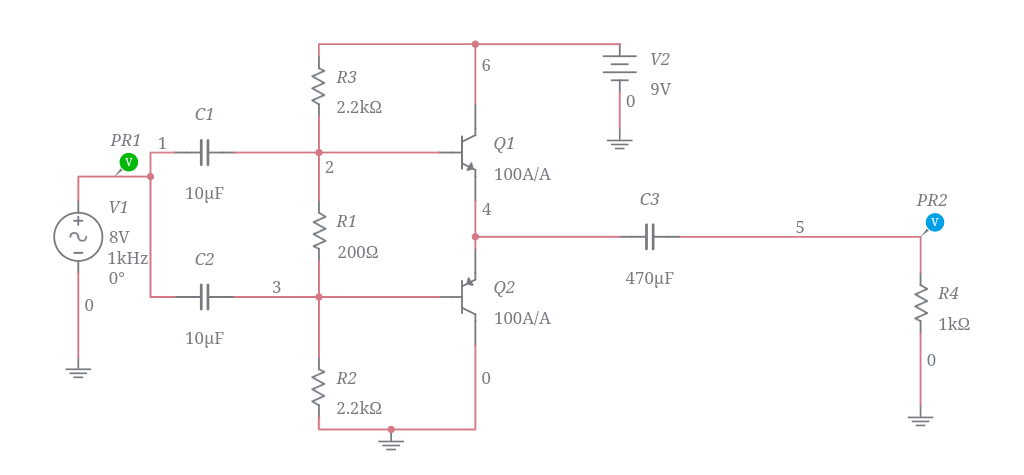 Class B Amplifier Push Pull Amplifier Circuit Multisim Live