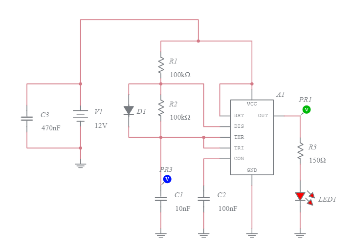 Práctica 14 - Circuito Oscilador Astable 555 - Multisim Live