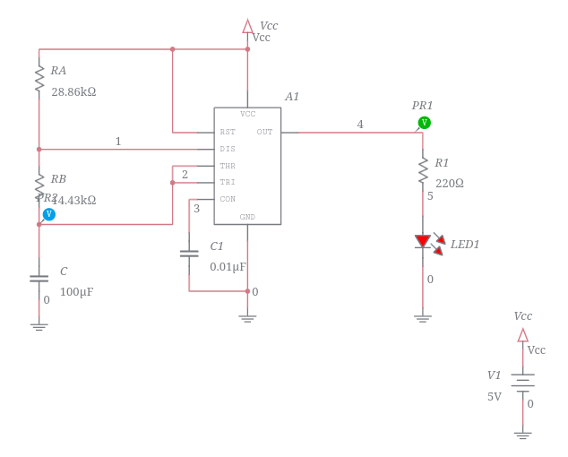 Astable Multivibrator Using 555 LED blink - Multisim Live