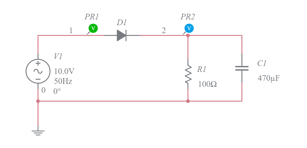 Half Wave Rectifier Ideal Filter - Multisim Live