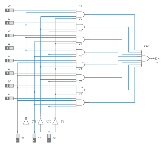 8 input multiplexer - Multisim Live