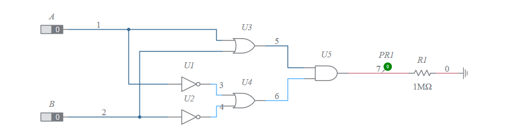 Exclusive OR (XOR) Gate (POS / Logic Split - OR - AND) - Multisim Live