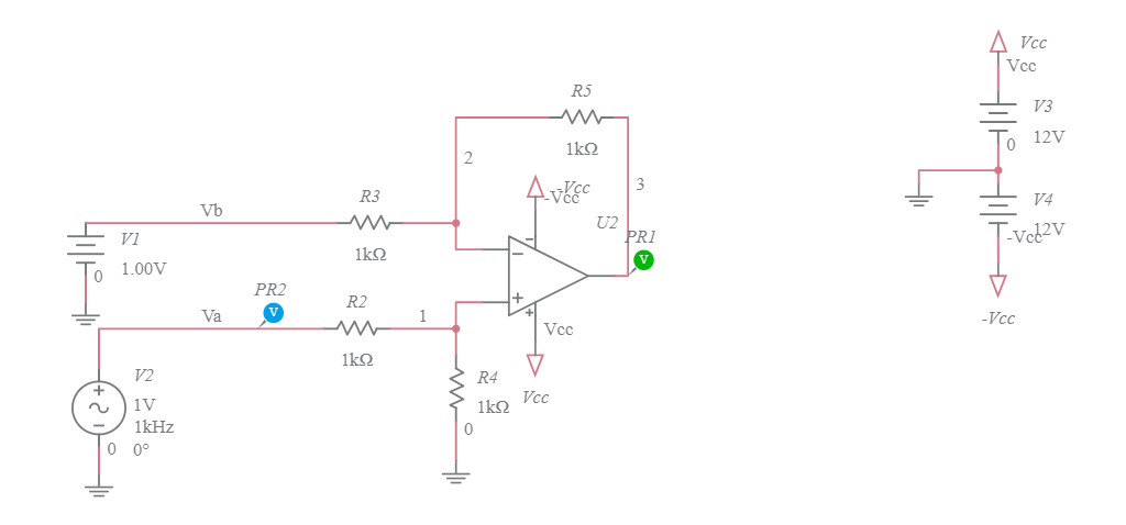 2(b) Subtractor Op-Amp - Multisim Live