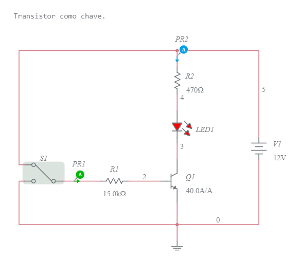 Transistor como chave - Multisim Live