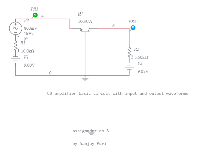 CB amplifier with waveforms Multisim Live